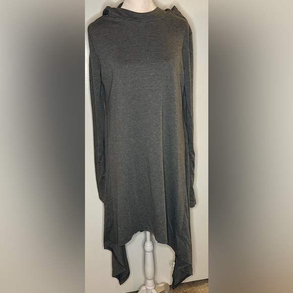 Hooded asymmetrical midi grey fit & flare style dress - Picture 2 of 4